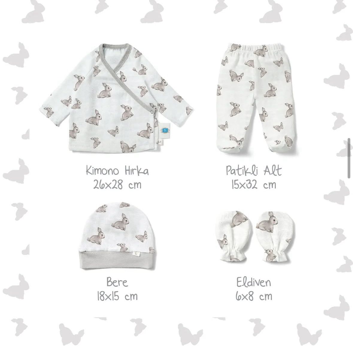 Yenidoğan Bebek Hastane Çıkış Seti 7 Parça - Iconique Lapin