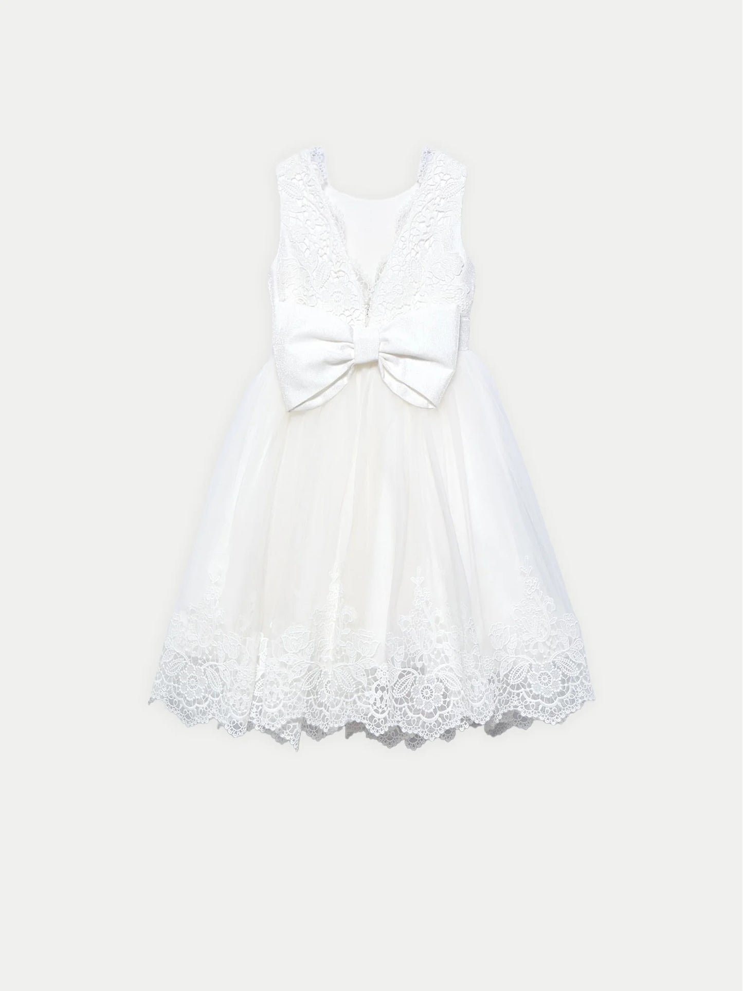 Abel&Lula Beyaz Dantelli Arkası Fiyonklu Abiye Elbise