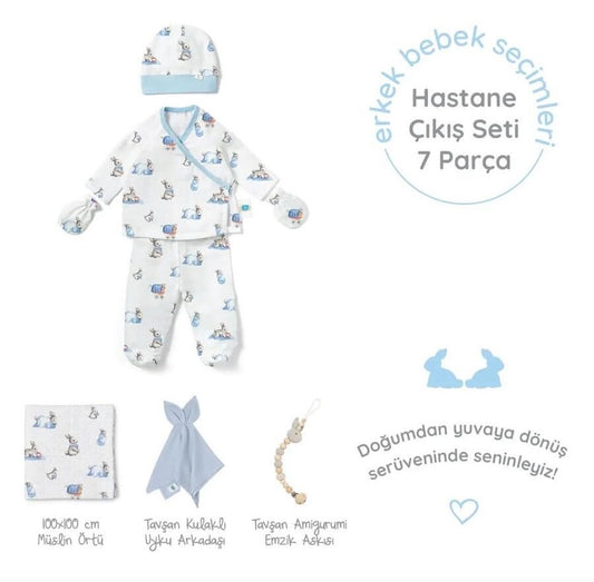 Yenidoğan erkek bebek hastane çıkış seti 7 parça