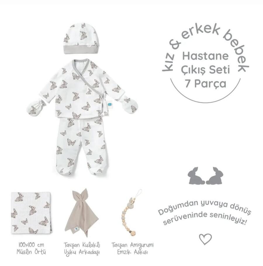 yenidoğan bebek hastane çıkış seti 7 parça