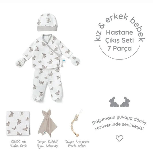 yenidoğan bebek hastane çıkış seti 7 parça