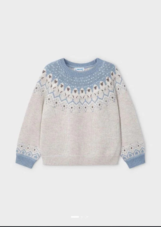 Mayoral Kız Çocuk Jakarlı Gri Mavi Kazak
