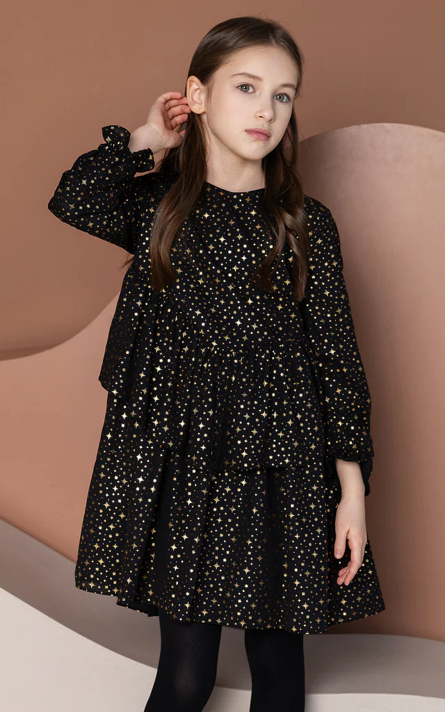 SheShe Yıldız Baskılı Şifon Elbise