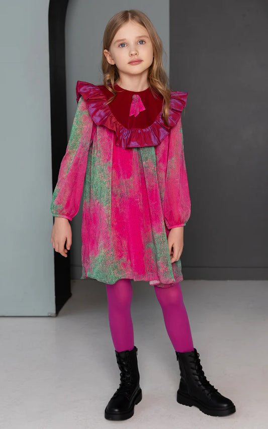 SheShe Fuşya Fırfır Şifon Elbise