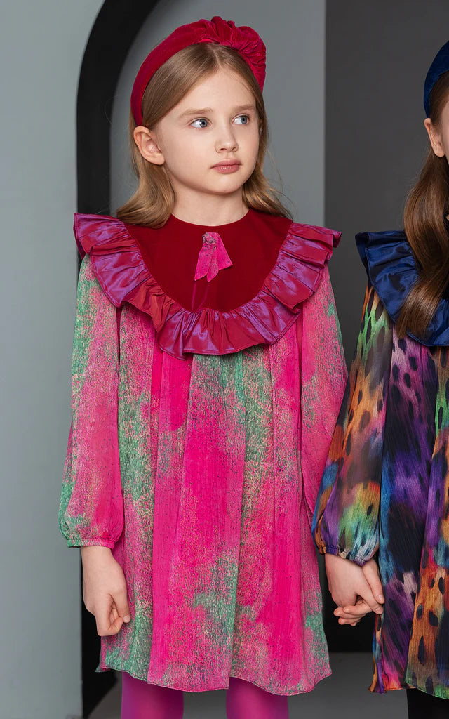 SheShe Fuşya Fırfır Şifon Elbise