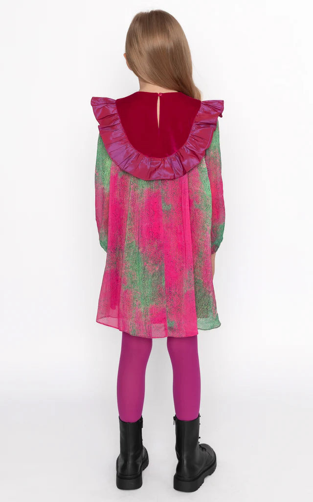 SheShe Fuşya Fırfır Şifon Elbise