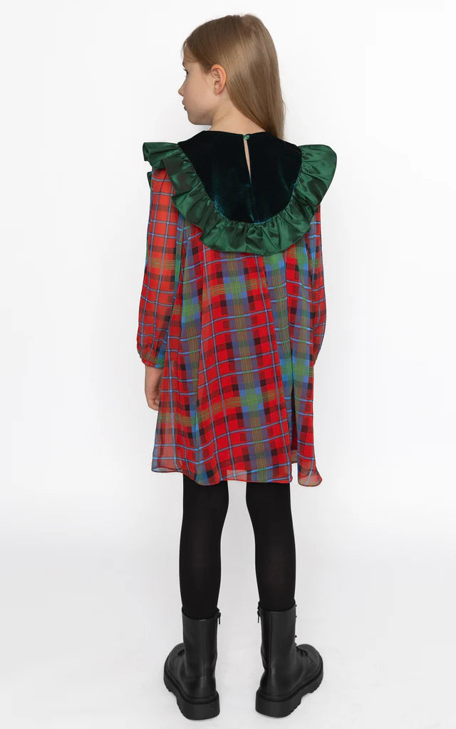 SheShe Kareli Fırfır Şifon Elbise