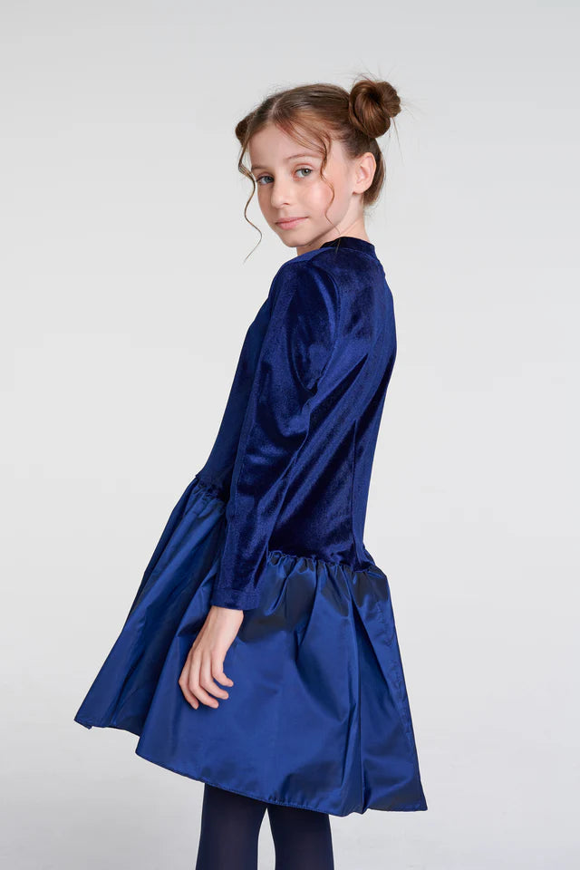 SheShe Lacivert Kadife Tafta Elbise