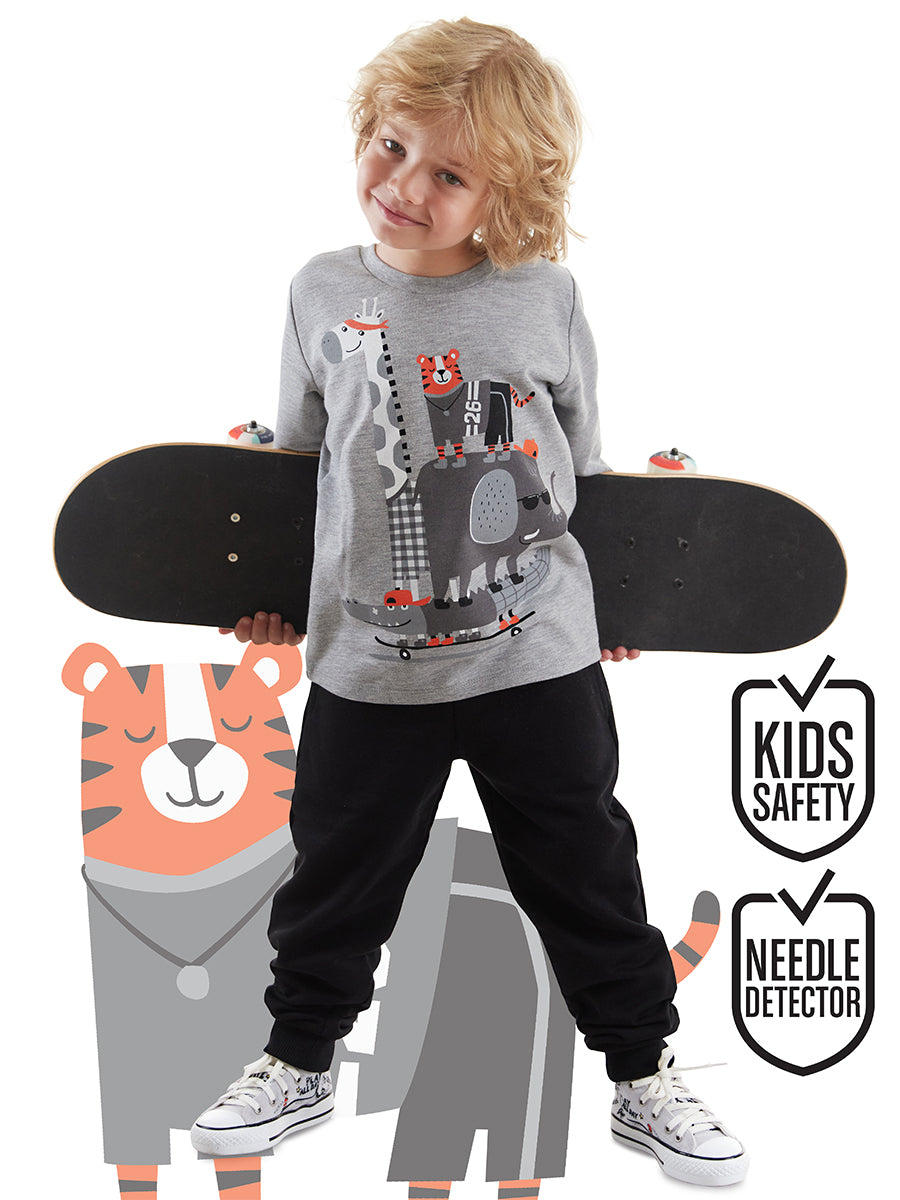 Denokids Animals Team Erkek Çocuk T-shirt Eşofman Altı Takım