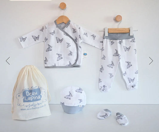 Yenidoğan Bebek Hastane Çıkış Seti 4 Parça - Iconique Lapin
