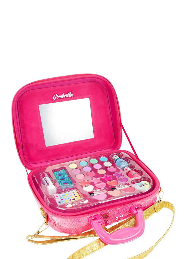 Girabrilla Işıltılı Pembe Payetli Kız Çocuk Makyaj Çantası