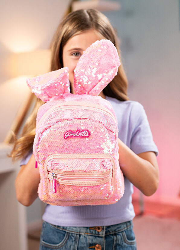 Girabrilla Açık Pembe Payetli Tavşan Kız Çocuk Sırt Çantası