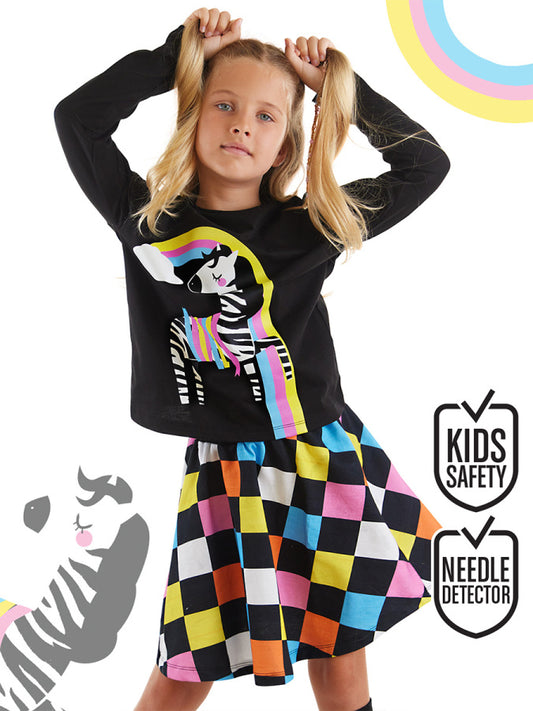 Denokids Gökkuşağı Zebra Kız Çocuk Etek Takım