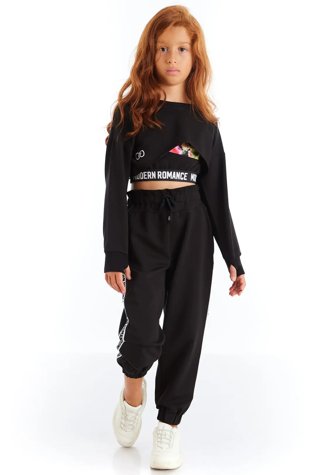 Colorinas Modern Romance Şeritli Kız Çocuk Penye Eşofman Altı Siyah