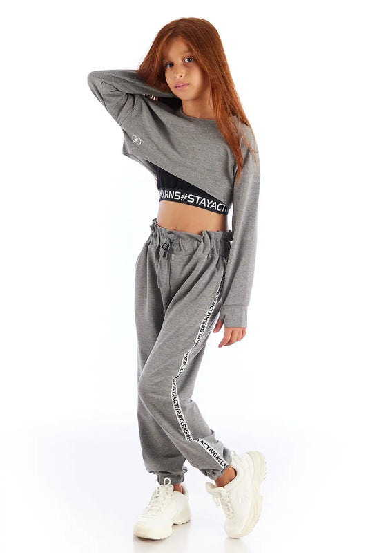 Colorinas Modern Romance Şeritli Kız Çocuk Penye Eşofman Altı Gri