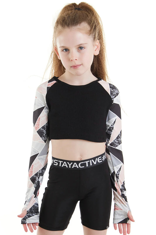 Colorinas Tori Çiçek Desenli Uzun Kol Kız Çocuk Crop Sweatshirt