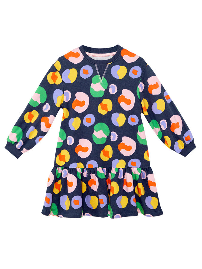 Denokids Renkli Çiçekli Kız Çocuk Lacivert Elbise