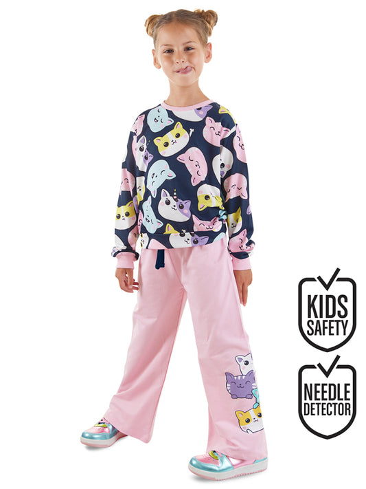 Denokids Sevimli Kediler Kız Çocuk Eşofman Takım