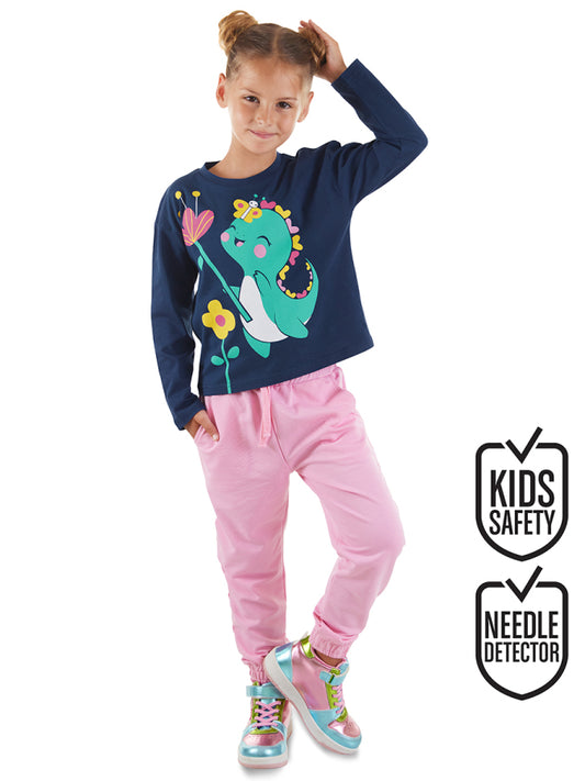 Denokids Tatlı Dino Kız Çocuk T-shirt Eşofman Altı Takım
